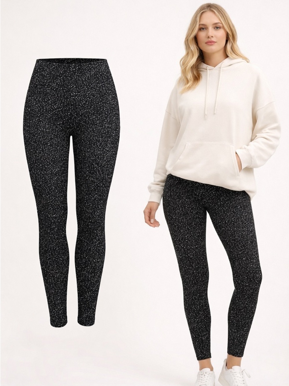 Rachel Zoe | Black Speckled Leggings | High Rise Stretch | Size L